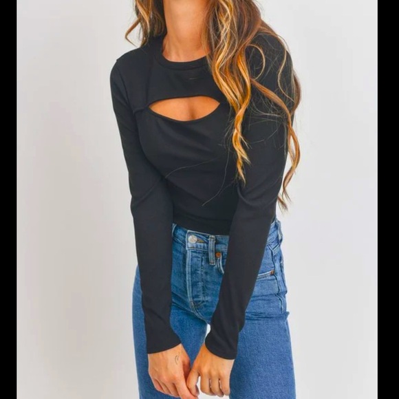 gaze Tops - Gaze shirt - black peekaboo long sleeve NWT